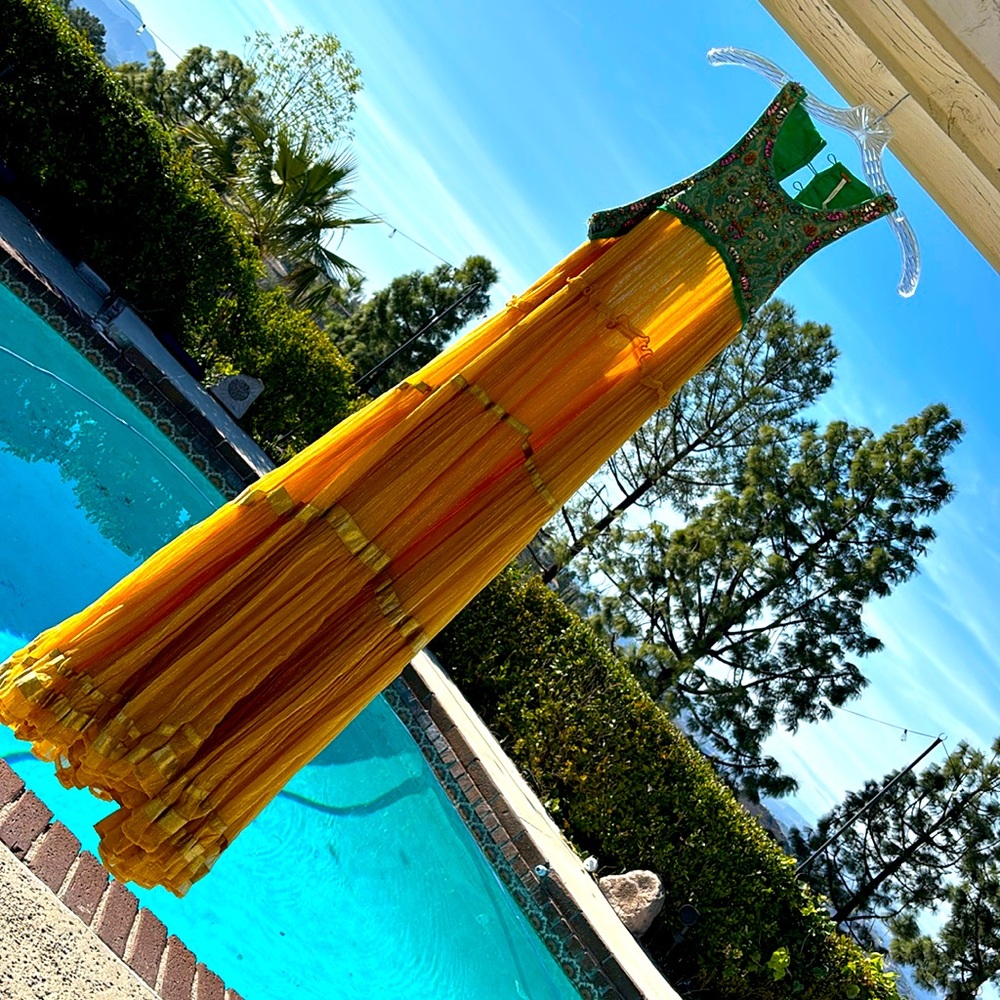 The jeweled racer back Free People size medium, green and gold dress